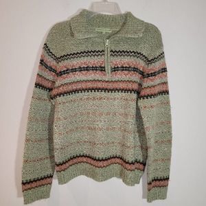 Carolyn Taylor Women's Green Striped Multicolored Sweater Size Large